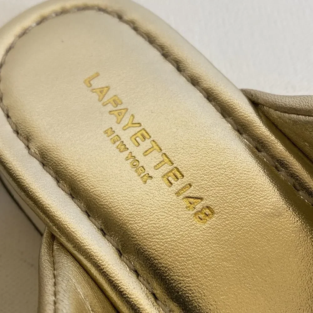 Gold Leather Criss Cross Slides By Lafayette 148 New York